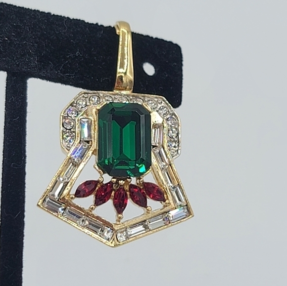 Vintage Butler Red Green Goldtone Pendant #651 - Picture 2 of 14
